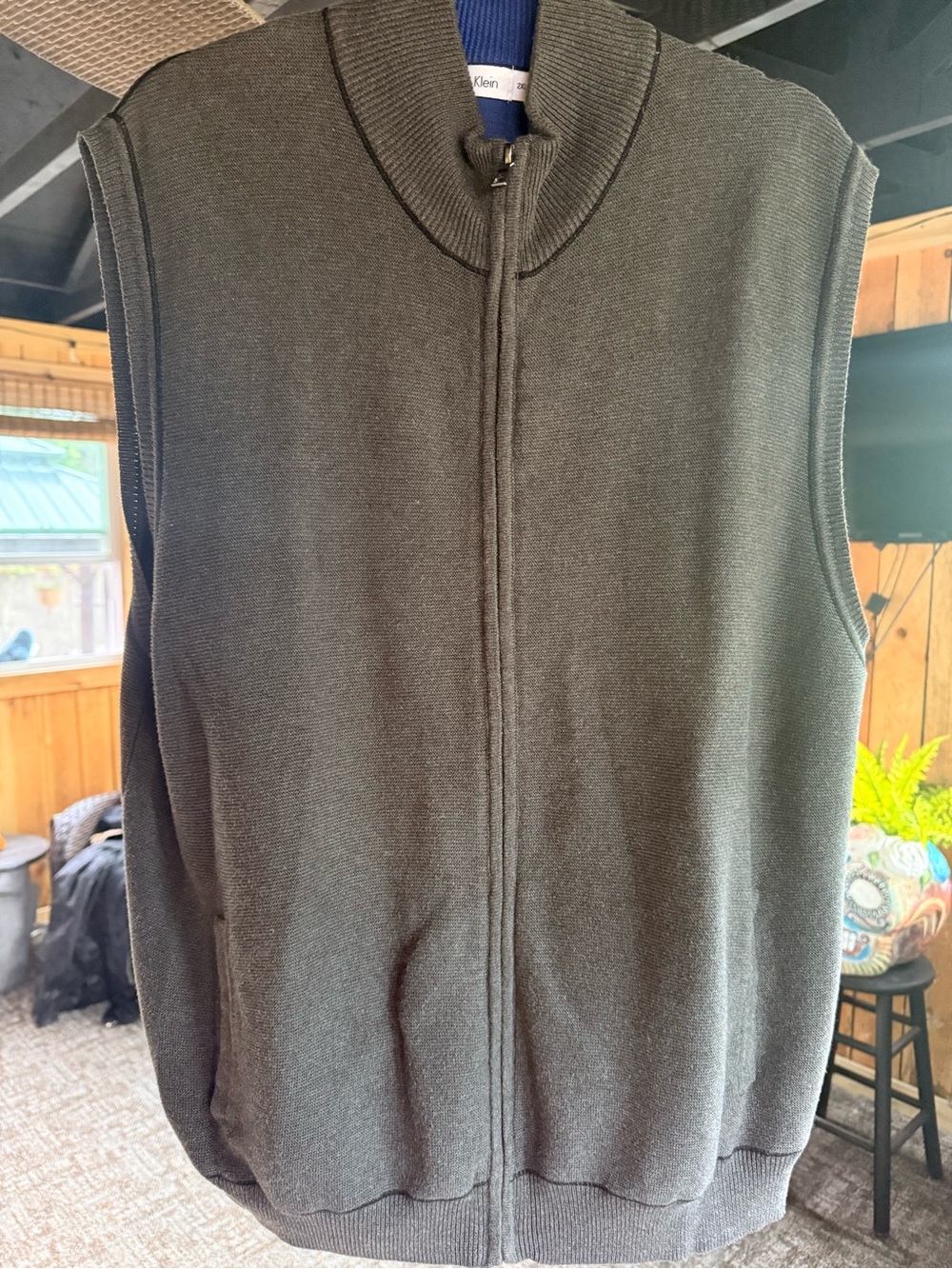 Men's Calvin Klein Full-Zip Knit Sweater Vest with pockets - Gray